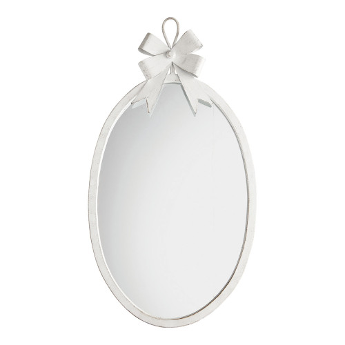 Specchio ovale con fiocco in metallo bianco patinato - Formato grande