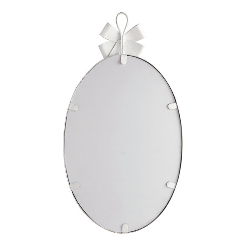 Specchio ovale con fiocco in metallo bianco patinato - Formato grande