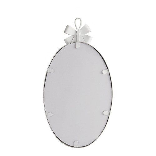 Specchio ovale con fiocco in metallo bianco patinato - Formato piccolo
