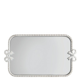 Rectangular Mirror Tray with Bow in Whitewashed Metal