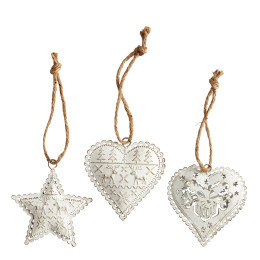 Set of 3 hanging metal ornaments
