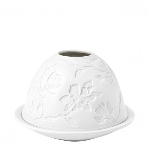 Castiçal de litofania Flores Majestosas em biscoito de porcelana
