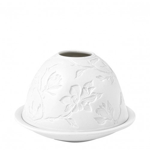 Castiçal de litofania Flores Majestosas em biscoito de porcelana