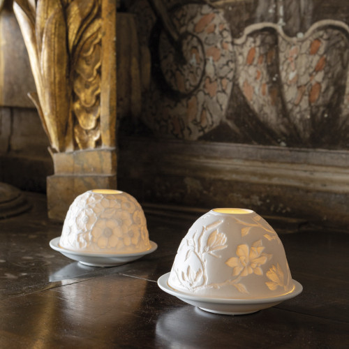 Majestic Flowers lithophane candle holder in porcelain biscuit